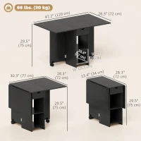 HOMCOM Folding Dining Table with Storage, Drop Leaf Kitchen Table with Drawer and Shelves for Small Spaces, Black(m-3)