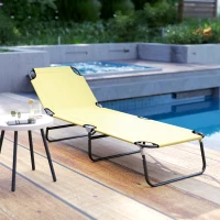 Outsunny Folding Chaise Lounge Pool Chairs, Outdoor Sun Tanning Chairs with 5-Level Reclining Back, Steel Frame for Beach, Yard, Patio, Beige(m-9)