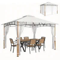 Outsunny 10' x 12' Patio Gazebo, UPF50+ Double Roof Outdoor Gazebo Canopy Shelter with Netting for Backyard, Patio, Cream White(m-2)