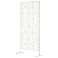 Outsunny Metal Outdoor Privacy Screen, Decorative Outdoor Divider with Stand and Expansion Screws, 36.2" x 17.7" x 78", White(m-2)