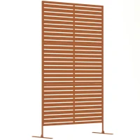 Outsunny Decorative Outdoor Privacy Panel, Freestanding Metal Outdoor Divider with Stand for Garden, Backyard, Deck, Pool, Brown(m-11)