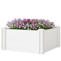 Outsunny Vinyl Raised Garden Bed Kit, 2 x 2 x 1ft Modular Elevated Garden Box with Slotting Legs and Open Bottom, White(m-2)