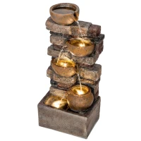 Outsunny 28" Outdoor Fountain with 5-Tier Rustic Jugs, Cascading Waterfall with LED Lights, Adjustable Flow, Rustic Brown(m-1)