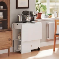 HOMCOM Folding Dining Table with Storage, Drop Leaf Kitchen Table with Drawer and Shelves for Small Spaces, White(m-10)