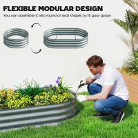 Outsunny Galvanised Raised Garden Bed with Arched Trellis, 5 x 3 x 6ft Metal Outdoor Planter Box with Open Bottom, Silver(m-7)