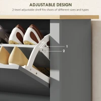 HOMCOM Shoe Storage Cabinet with 2 Flip Drawers and Adjustable Shelves for 12 Pairs of Shoes, Light Grey(m-5)