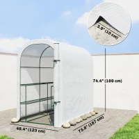 Outsunny Walk-in Mini Greenhouse with Shelves, Portable Outdoor Greenhouse with Roll-up Door, 123 x 187 x 189 cm, White(m-3)