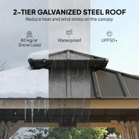 Outsunny 10' x 10' Outdoor Hardtop Gazebo with Double Steel Roof, Wood Patio Gazebo with Curtains, Hook, Light Grey(m-4)