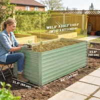 Outsunny 5' x 3' x 2' Raised Garden Bed, Galvanized Planter Box for Growing Flowers, Herbs and Vegetables, Light Green(m-3)