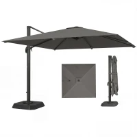 Outsunny 10 FT Patio Umbrella with Base, Outdoor Offset Cantilever Umbrella with Crank Handle and Tilt, 360° Rotation(m-2)