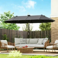 Outsunny 10ft Double-Sided Patio Umbrella with 35 LED Lights, 12 ribs, Extra Large Outdoor Parasol with Twin Canopy, Dark Grey(m-9)