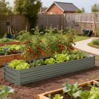 Outsunny 8'x2'x1' Galvanized Raised Bed, Large Elevated Planter Box for Growing Flowers, Herbs and Vegetables, Dark Grey(m-1)