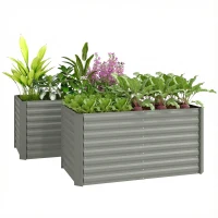 Outsunny Set of 2 Galvanized Metal Planters for Outdoor Plants, 4' x 2' x 2' Raised Garden Bed, Light Grey(m-11)