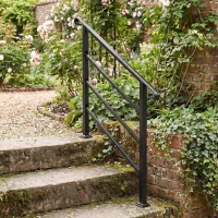 Outsunny Hand Rails for Outdoor Steps, Adjustable Outdoor Stair Railing for 2 to 3 Steps, Black(m-10)
