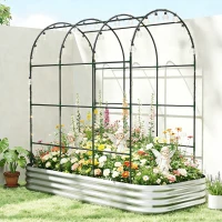 Outsunny Galvanised Raised Garden Bed with Arched Trellis, 7 x 4 x 7ft Metal Outdoor Planter Box with Open Bottom(m-10)