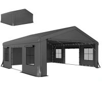 Outsunny 20' x 20' Heavy Duty Carport, Portable Garage Car Canopy Tent Shelter with 3 Roll-up Doors, 4 Windows, Dark Grey(m-11)
