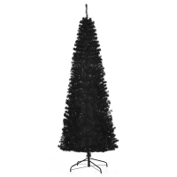 HOMCOM 7 FT Artificial Christmas Tree Pencil Xmas Tree with Stand, 818 Tips, Holiday Home Indoor Decoration for Party, Black(m-1)