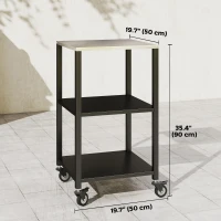 Outsunny Outdoor Grill Cart, Pizza Oven Stand with Stainless Steel Top, 3-Tier Rolling Kitchen Prep Station with Wheels, Black(m-3)