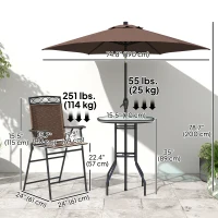 Outsunny 4 Piece Patio Bar Set, Sling Folding Outdoor Furniture with Umbrella for Poolside, Backyard and Garden, Brown(m-3)