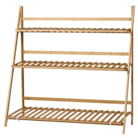 Outsunny 3-Tier Plant Stand, Plant Shelf Rack, Folding Bamboo Display Stand, 98x37x96.5cm, Natural(m-2)