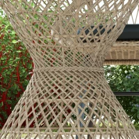 Outsunny Wicker Outdoor Coffee Table, 18" Round Drum-Style Outdoor Patio Table with Tempered Glass Top, Light Brown(m-10)