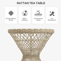 Outsunny Wicker Outdoor Coffee Table, 18" Round Drum-Style Outdoor Patio Table with Tempered Glass Top, Light Brown(m-4)