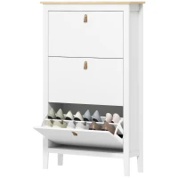 HOMCOM Narrow Shoe Cabinet with 3 Flip Drawers, Adjustable Shelves for Entryway, Holds 15-21 Pairs, White(m-2)