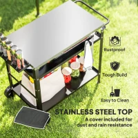 Outsunny BBQ Stand with Stainless Steel Top Adjustable Shelf, Outdoor BBQ Station with Hooks Seasoning Tray Towel Rack(m-4)