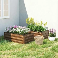 Outsunny Set of 2 Galvanized Raised Beds for Garden, Outdoor Planter Box for Flowers, Herbs and Vegetables, Dark Brown(m-8)