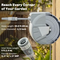 Outsunny Retractable Garden Hose Reel, 1/2" x 66ft Wall Mounted Hose Reel with Auto Retraction, Self-Locking, Grey(m-4)