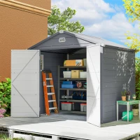 Outsunny 8' x 6' Plastic Garden Storage Shed with Latch Door, Vents, Sloped Roof, Dark Grey(m-1)