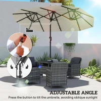 Outsunny 10ft Double-Sided Patio Umbrella with 35 LED Lights, 12 ribs, Extra Large Outdoor Parasol with Twin Canopy, Beige(m-5)