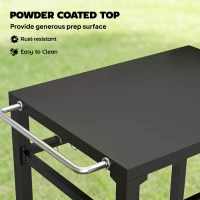 Outsunny Outdoor Grill Cart, Pizza Oven Stand with Steel Top, 2-Tier Kitchen Prep Station with Hooks, Handle, Wheels, Black(m-4)