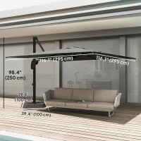 Outsunny 10 FT Patio Umbrella with Base, Outdoor Offset Cantilever Umbrella with Crank Handle and Tilt, 360° Rotation(m-3)