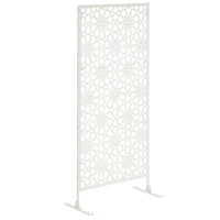 Outsunny Metal Outdoor Privacy Screen, Decorative Outdoor Divider with Stand and Expansion Screws, 36.2" x 17.7" x 78", White(m-11)