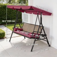 Outsunny Outdoor 3-Seat Porch Swing with Canopy, Rattan Seat, Removable Cushion, Pillows and Steel Frame(m-3)