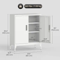HOMCOM Office Storage Cabinet with Lock, Filing Cabinet with Adjustable Shelves and Doors for Home Office, Garage, White(m-3)