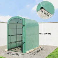 Outsunny Walk-in Mini Greenhouse with Shelves, Portable Outdoor Greenhouse with Roll-up Door, 123 x 187 x 189 cm, Green(m-3)