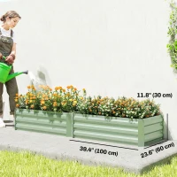 Outsunny Set of 2 Galvanized Raised Beds for Garden, Outdoor Planter Box for Flowers, Herbs and Vegetables, Light Green(m-3)