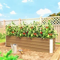 Outsunny 6' x 1.5' x 1.3' Galvanized Raised Garden Bed, Elevated Large Metal Planter Box w/ Install Gloves, Brown Wood Effect(m-9)