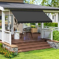 Outsunny 10x5ft Patio Sun Shade Canopy, Manual Retractable Awning with 5.6-9.2ft Support Pole for Window, Door, Porch, Black(m-1)