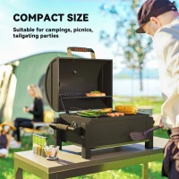 Outsunny Tabletop Charcoal Smoker, Portable BBQ with Ash Catcher and Thermometer for Backyard, Camping, Picnic, Black(m-7)