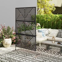 Outsunny Metal Outdoor Privacy Screen, Freestanding Outdoor Divider with Stand, Decorative Privacy Panel, 78" x 48", Black(m-7)