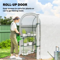 Outsunny Walk-in Mini Greenhouse with Shelves, Portable Outdoor Greenhouse with Roll-up Door, 123 x 187 x 189 cm, White(m-6)