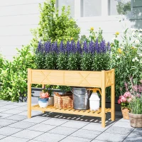 Outsunny Raised Garden Bed, 47 x 22 x 31.5 in. Elevated Wood Planter Box with Storage Shelf, Drainage Holes, and Liner, Natural(m-9)