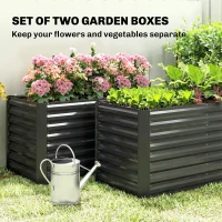 Outsunny Set of 2 Galvanized Metal Planters for Outdoor Plants, 4' x 2' x 2' Raised Garden Bed, Black(m-4)