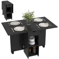 HOMCOM Folding Dining Table with Storage, Drop Leaf Kitchen Table with Drawer and Shelves for Small Spaces, Black(m-11)