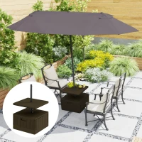 Outsunny Patio Umbrella Weighted Base with Table Tray, Heavy Duty Umbrella Base with Wheels Handles, Brown(m-8)