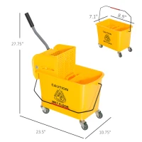 HOMCOM Compact Mop Bucket with Wringer, Mop Bucket on Wheels, 21 Quart, Separate Dirty and Clean Water, Yellow(m-3)