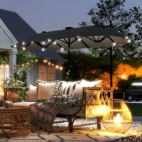 Outsunny 10ft Double-Sided Patio Umbrella with 35 LED Lights, 12 ribs, Extra Large Outdoor Parasol with Twin Canopy, Dark Grey(m-1)